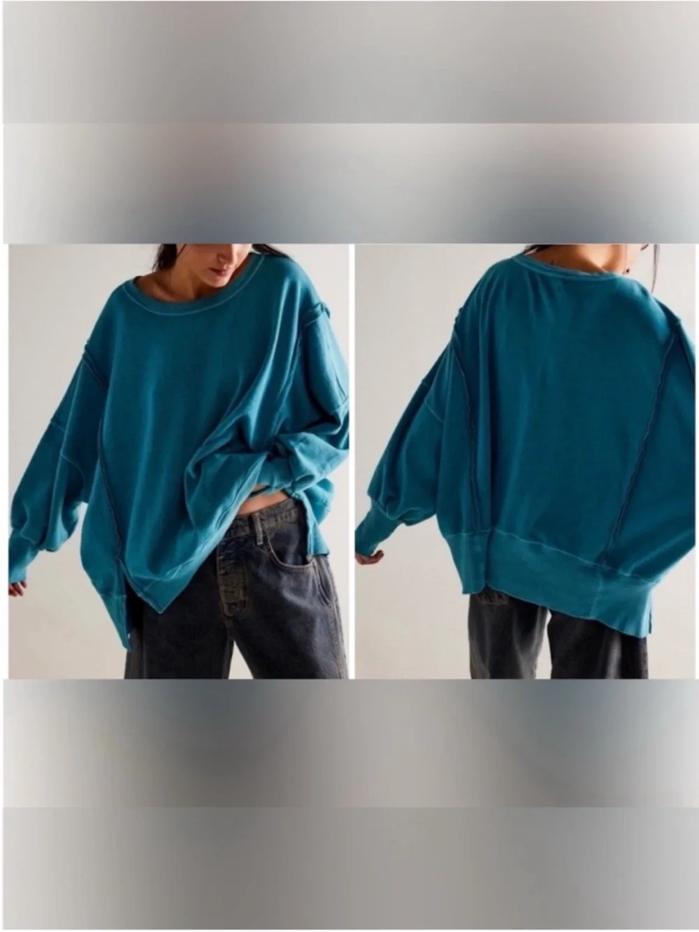 NWT Free People We The Free Camden Sweatshirt deep teal turquoise small, medium_3